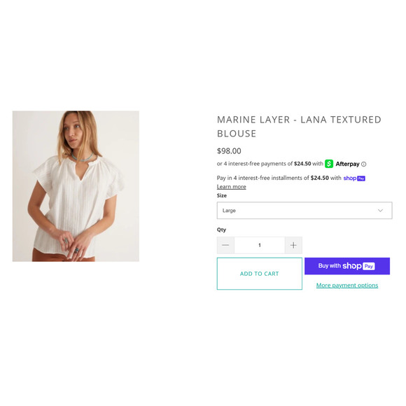 Marine Layer Lana Textured Short Sleeve Top Cream Ivory Women’s Size Medium - Picture 2 of 5